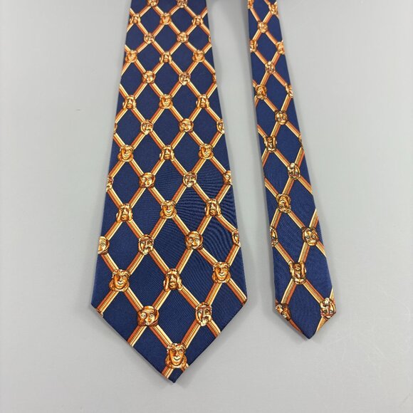 Past Times Navy / Gold Bust Faces Men's Tie 4" x 60" Vintage - Picture 3 of 4